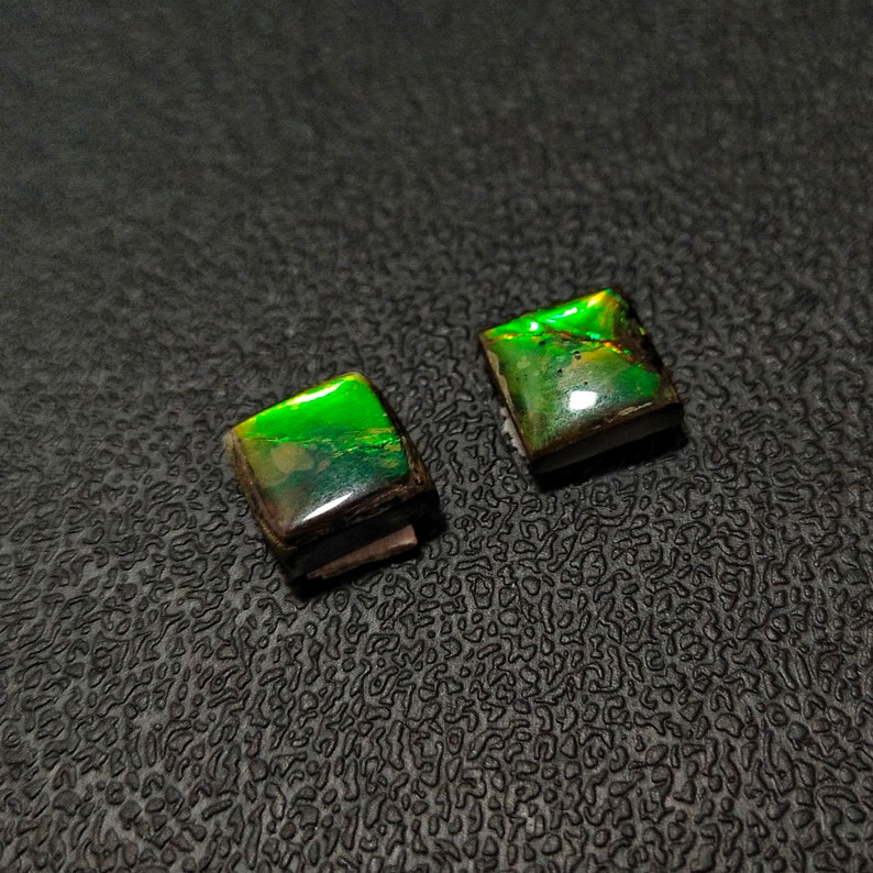 Flashy Ammolite Red Yellow Green Fire Ammolite Cabochon Flat Back 2 pc Ammolite Cabochon Bright Canadian Ammonite Canada Opal