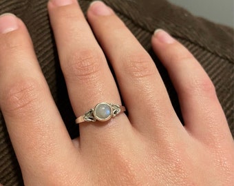 Tiny Moonstone Ring Sterling Silver Moonstone Ring Dainty Ring Tiny White Moonstone Ring Sterling Silver Ring for Women Stackable Stone Ring