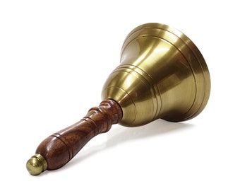 Brass Handbell Table Bell with Wooden Handle - Antique Look - 16 cm