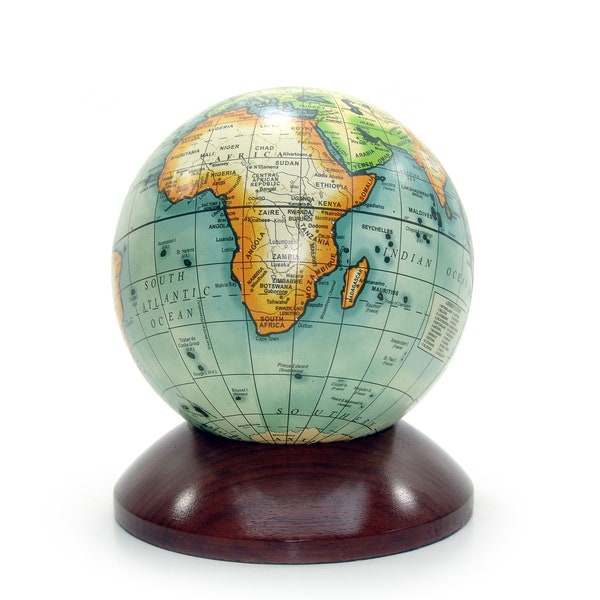 Kleiner Globus auf Holzsockel - Abnehmbar - Retro Look Weltkugel - Erdball Welt Erde