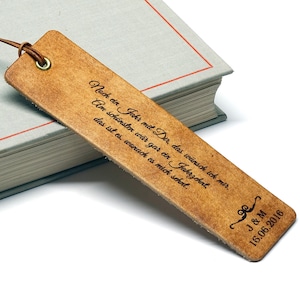 Personalized leather bookmark - gift for your partner or friend with desired engraving - Valentine's Day, Wedding Anniversary, Mother's Day