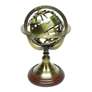 Armillairsfeer - wereldmachine van massief messing en hout in antieke look voor astronomie, astrologie en astronomie Armillary Globe