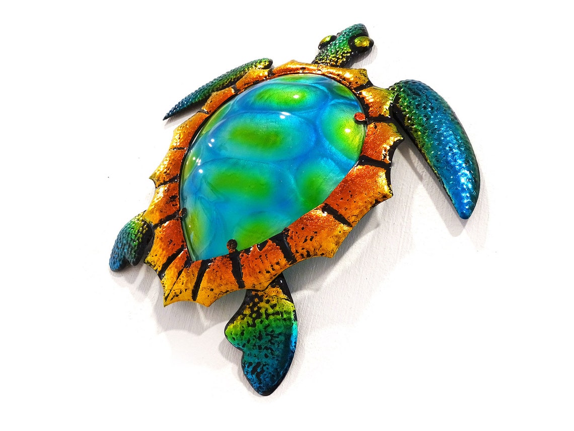 Sea turtle Maritime decoration metal & glass mural with Etsy