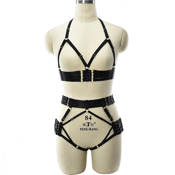 Gothic Elastic Lingerie Top Body Harness Cage Bondage Women's Bra Cage Bo。。t