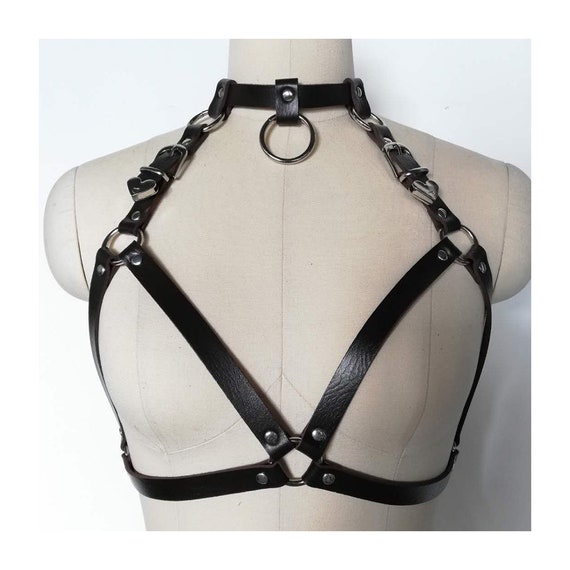 Black Leather Harness Body Bdsm Sexy Open Cage Bra Bondge Lingerie Lesther Harness  Bra Sexy Lingerie for Women and Gril Gift 