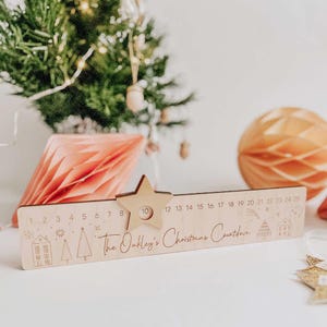 Personalised Christmas Countdown | Bespoke Wooden Countdowns | Gold Star Countdown to Christmas | Wooden Advent Calendar