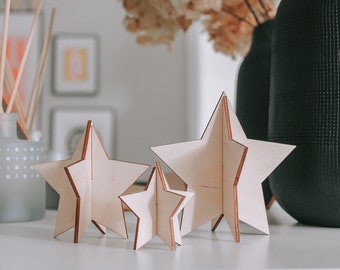 Mini 3D Stars | Wooden Star Decoration | 3D Star Christmas Decoration | Wooden Christmas Decor