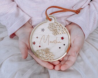 Snowflake Personalised Christmas Bauble First Christmas Gift Snowflake Christmas Ornament Wooden Christmas Gift