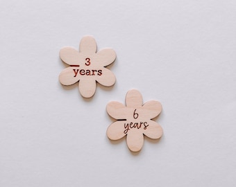 Personalised Wooden Growth Chart Markers | Custom Name Milestone Tags for Height Charts | Age Markers | Modern | Matching Set Flower