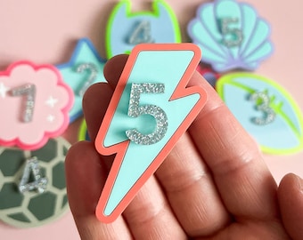 Lightening Birthday Badge Number Birthday Badge for Birthday Celebration Custom Colours can be Personalised
