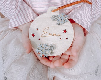 Snow & Star Personalised Bauble Snowflake Christmas Bauble First Christmas Gift Snowflake Christmas Ornament Wooden Christmas Gift