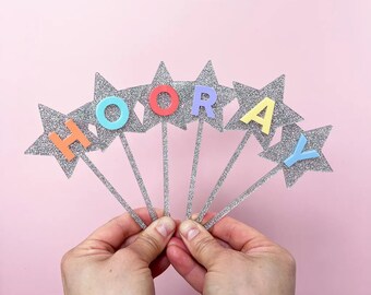Hooray Cake Toppers Acrylic Personalised Happy Birthday Cupcake Toppers Birthday Cupcakes