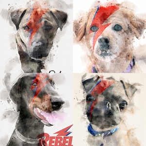 Personalised Pet Portrait | David Bowie | Watercolour Dog Print From Your Photo | Dog Watercolor Painting | Custom Dog Print