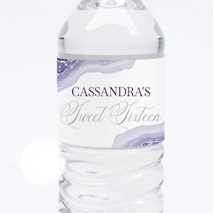 Lila & Gold Sweet 16 Wasserflasche: Bearbeitbare Vorlage (Digitaler Download)