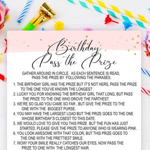Birthday Pass the Prize Game Printable Pass the Prize Game Etsy