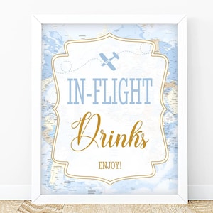 Bord-Getränke-Party-Zeichen Reise-blaue Karte Abenteuer Zeichen-Baby-Dusche Brautdusche Geburtstag Tisch Dekor Digital Download druckbare