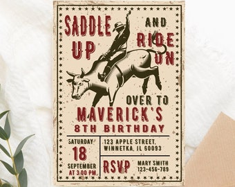 Editable Bull Rodeo Birthday Invitation Cowboy Birthday Party Invitation Bull Rodeo Party Cowboy Party Invite Bull Party PRINTABLE Corjl