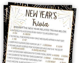 New Year's Eve Trivia Game, New Year's Trivia, Fun New Years Eve Game , Printable New Year's Eve Game,Party Games, Adult Party, NY202