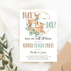 Editable Deer Gender Reveal invitation Deer Gender Reveal Deer Buck Invitation Buck Doe Digital Download PRINTABLE Corjl Template