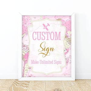 Bearbeitbare Benutzerdefinierte Party Zeichen Reise Abenteuer Rosa Karte Geburtstagsfeier Baby Shower Tisch Zeichen Dekor Brautparty 8x10 Corjl Vorlage Digital