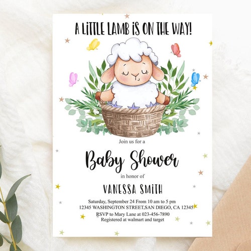 Lamb Baby Shower Invitation Girl Shower Editable Template - Etsy