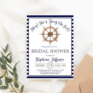 Editable Blue Nautical Bridal Shower Invitation nautical bridal invite ahoy anchor nautical invitation  digital  PRINTABLE Corjl Template