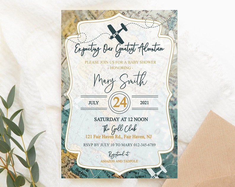 Editable Travel Baby Shower Invitation Digital File PRINTABLE Travel Invitation Baby Shower Invitation Adventure Invitation