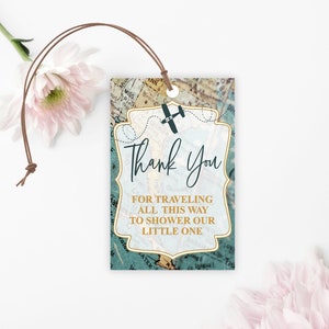 Travel Thank you for coming all this way to shower our little one tag, Favor Tags, gift tag, adventure,  PRINTABLE, label, printable sticker