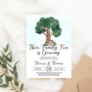 Editable Tree Baby Shower Invitation Tree Baby Shower Invite Green Family Tree Growing Digital Download PRINTABLE Corjl template