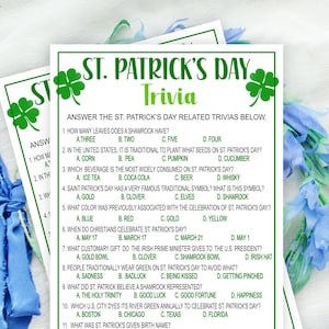 Saint Patrick's Day Trivia Game, Trivia Game, St. Patrick's Day, Fun St. Paddy's Day, Printable, Happy Shamrocks Game, Adult, Teens, Digital