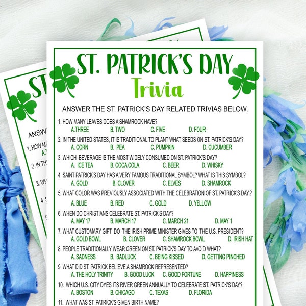 Saint Patrick's Day Trivia Game, Trivia Game, St. Patrick's Day, Fun St. Paddy's Day, Printable, Happy Shamrocks Game, Adult, Teens, Digital