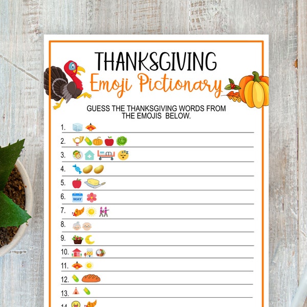 Thanksgiving Game, Thanksgiving Emoji Pictionary, Printable Thanksgiving Game for Adults and Teens, Friendsgiving, Simple, X17, Turkey Day