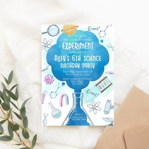 Editable Science Birthday Invitation Boy Blue Science Birthday Party Chemistry Laboratory Birthday Invite  PRINTABLE Corjl template