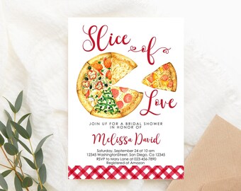 Bewerkbare Pizza bruids douche partij uitnodiging Pizza Slice Love bruids douche uitnodigen Pizza Party uitnodigen digitale afdrukbare Corjl sjabloon