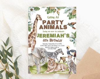 Editable Jungle Birthday Invitation Animals Birthday Party Invitation Zoo Party Invite Safari Invitation Jungle Animals Wild PRINTABLE Corjl