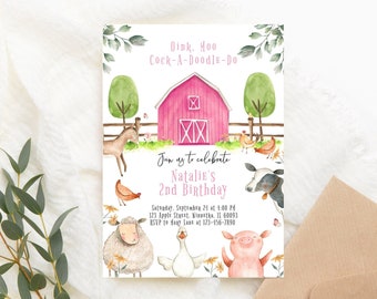Editable Farm Birthday Invitation Farm Animals Invite Party Animal Invitation Pink Girl Barnyard Party Farm Party  PRINTABLE Corjl Pink Farm