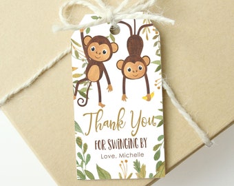 Editable Monkey Thank you Tag Monkey Birthday Thank You Favor Tag Gift Tag Favor Bag Baby Shower Tag Joint Twins PRINTABLE Corjl Template