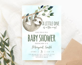 Editable Cute Sloth Baby Shower Invitation Sloth Baby Shower Invite Sloth Baby Shower Invite Baby Shower Party Green Blue PRINTABLE Corjl