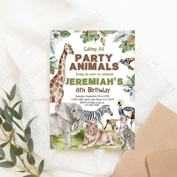 Editable Jungle Birthday Invitation Animals Birthday Party Invitation Zoo Party Invite Safari Invitation Jungle Animals Wild PRINTABLE Corjl