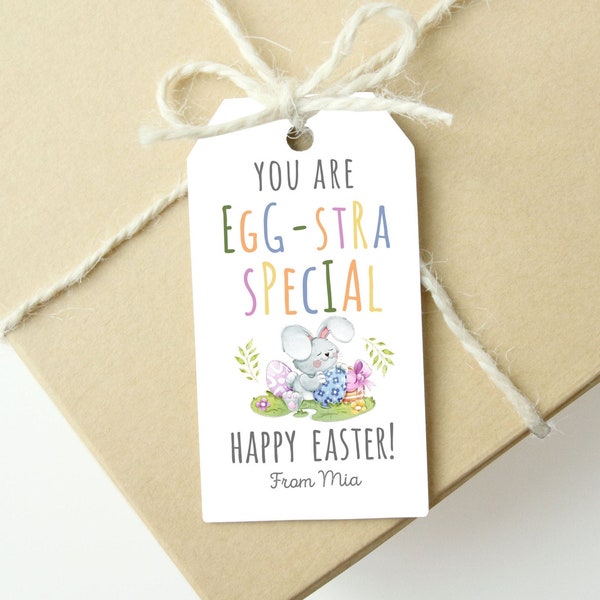 Editable Easter Day Gift Tag Template Egg-stra Easter favor Tag Kids School Classroom Teacher Favor Bag PRINTABLE Digital Corjl Template