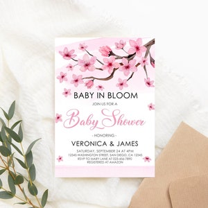 Editable Cherry Blossom baby shower invitation spring sakura bloom invite pink floral invitation Japanese Flower PRINTABLE Template Corjl