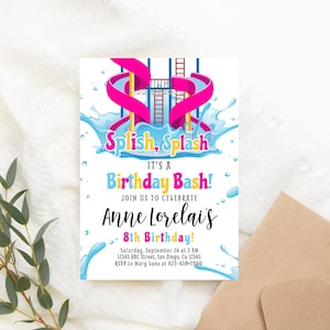 Editable Waterslide Birthday Invitation Waterslide Party Invitation Backyard Waterslide Invite Splash Party Girl PRINTABLE Corjl Digital