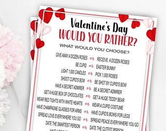 Valentine's Day Game, Would you rather, Galentine's Day, Fun Valentine's Party, Printable, This or that, Adult Game, Teens, Heart, fun games