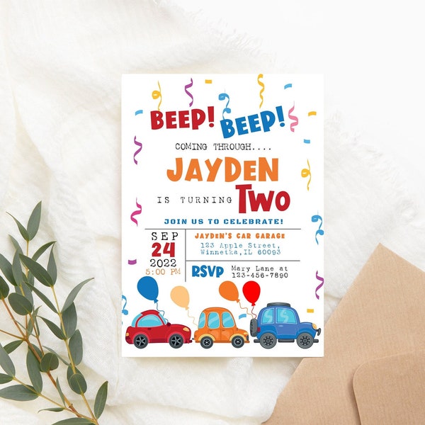 Editable Car Birthday Invitation Transportation Birthday Invitation Drive By Parade Boy Vehicle Cute Car Invitation PRINTABLE Corjl Template