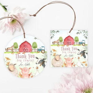 Bearbeitbare Bauernhof Danke Favor Tags Baby Dusche Bauernhof Tiere Geburtstagsfeier Geschenkanhänger Farm Barnyard Party Runde DRUCKBAR Digital