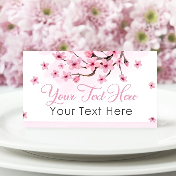 Editable Cherry Blossom Food Labels Food Card Table Tent Card Pink Girl Birthday Baby Shower Buffet Label Digital PRINTABLE Corjl Template