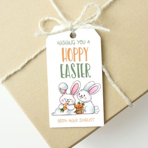 Modèle d'étiquette-cadeau modifiable Hoppy Easter Day Joyeuses Pâques jour tétine faveur Tag lapin école classe enseignant imprimable numérique Corjl modèle