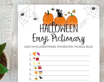 Halloween Emoji Pictionary Game, Halloween Emoji Pictionary, Halloween Party Game, Halloween Fun Games, Printable, Halloween Theme, Simple