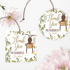 Tag modificabile di ringraziamento scimmia Etichette di favore della giungla della scimmia Etichette regalo per baby shower Festa di compleanno Festa rotonda Stampabile Download digitale Corjl