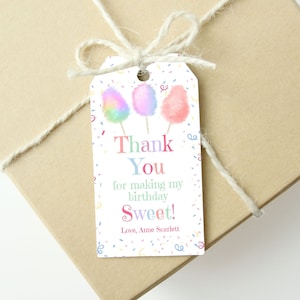 Bewerkbare suikerspin dank u tag roze kleurrijke suikerspin dank u zo lief cadeau tag gunst tas Corjl sjabloon afdrukbare gunst tag